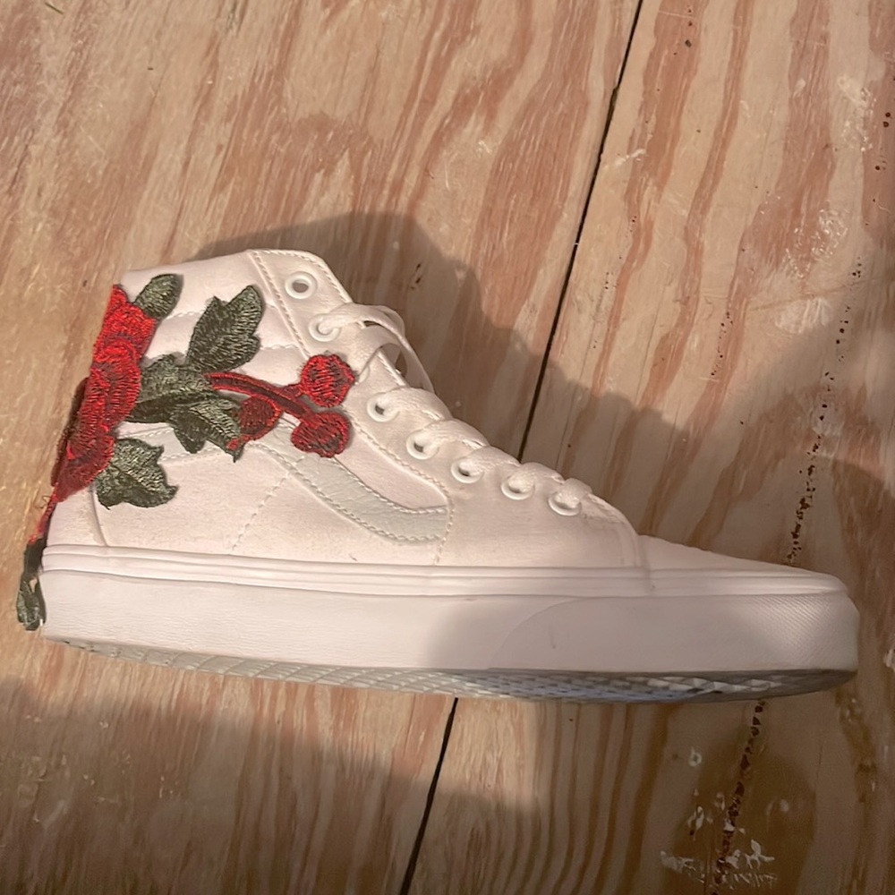 White high top vans. Customized w/ rose.